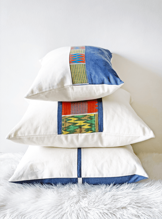 Ghana Kente & Linen Pillow Cover - Portmanteau Home
