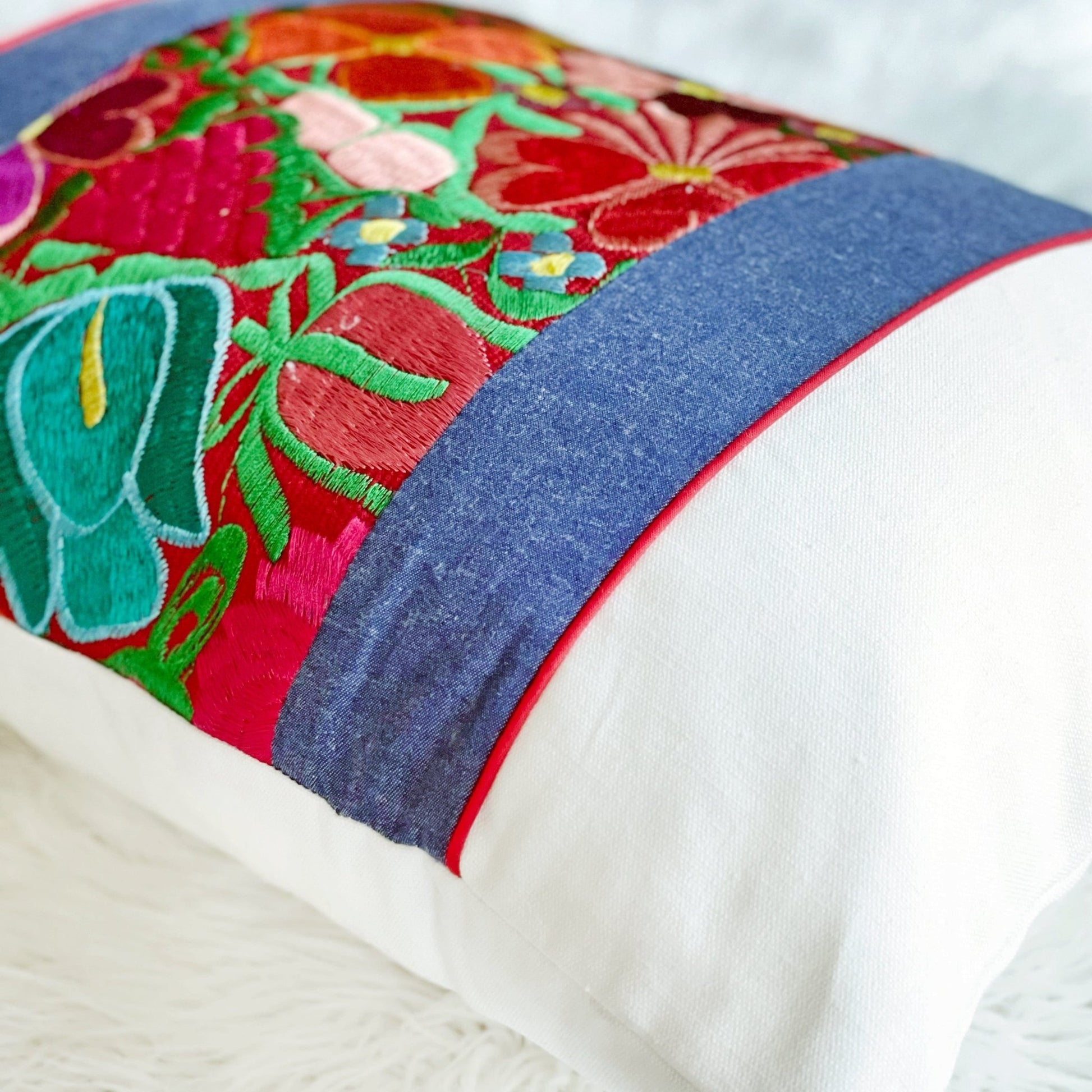 Mexico : Zinacantan Embroidery Organic Cotton Pillow Cover - Portmanteau Home