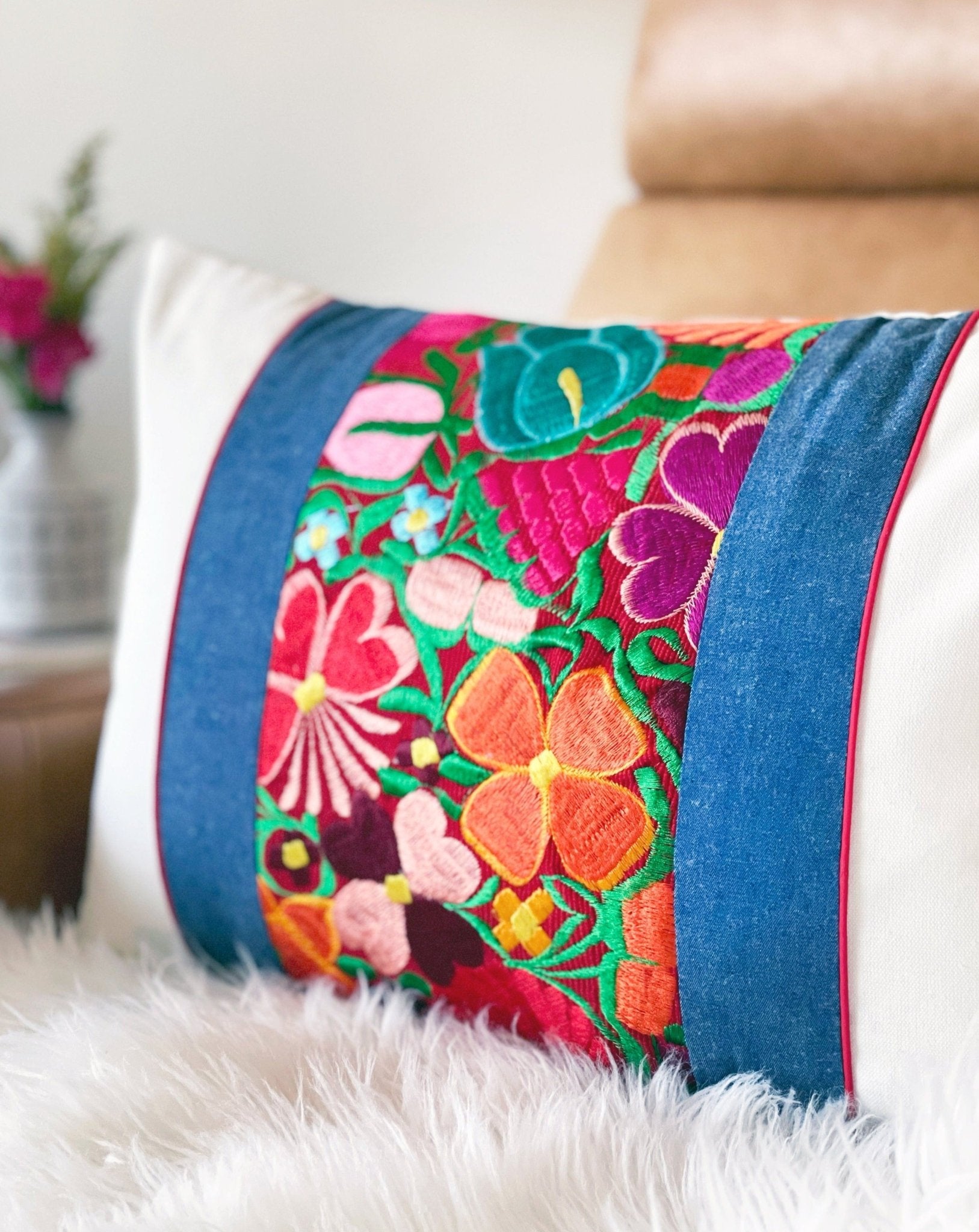 Mexico : Zinacantan Embroidery Organic Cotton Pillow Cover - Portmanteau Home
