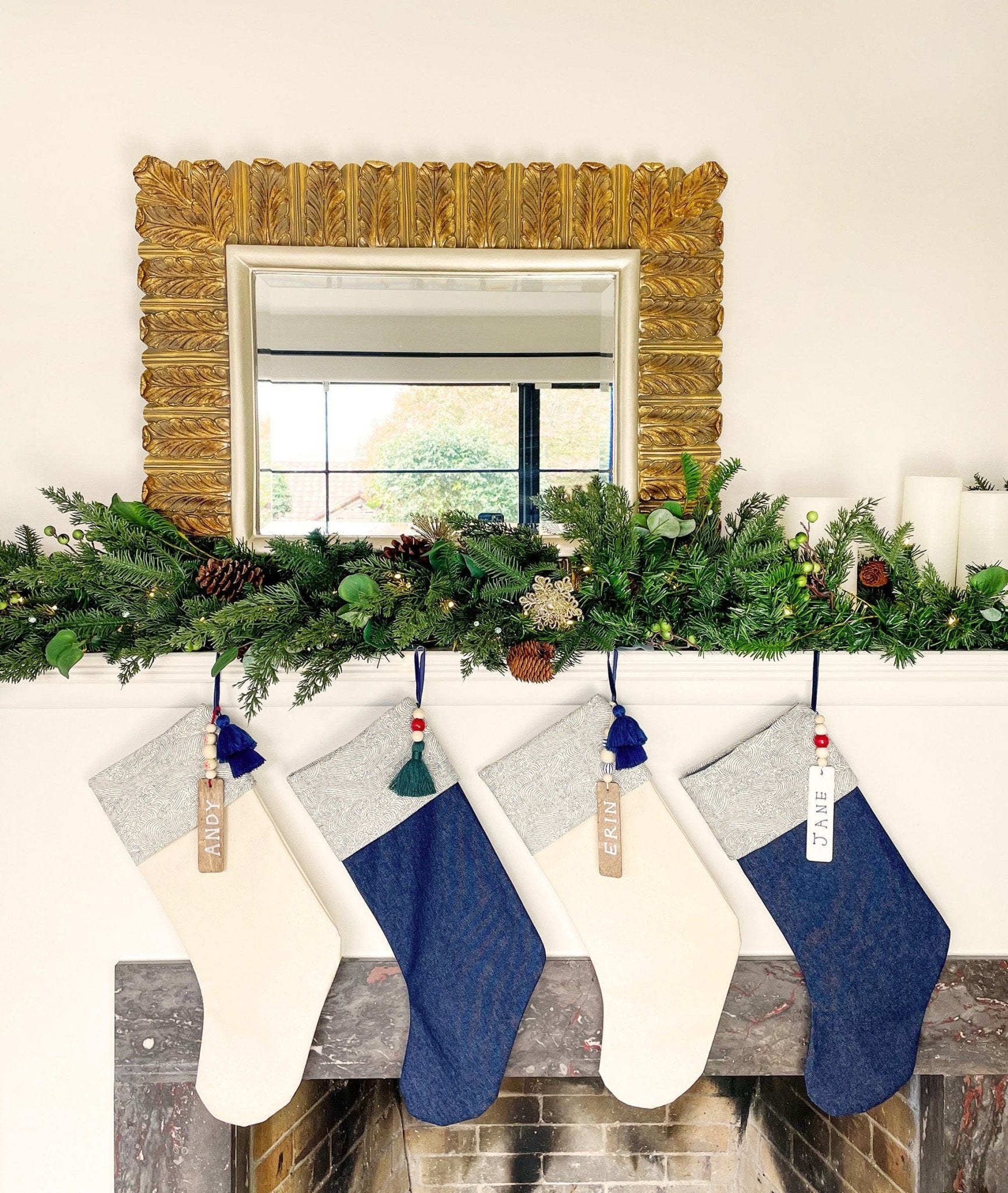 Modern Christmas Stockings in Seigaiha Print - Denim - Portmanteau Home