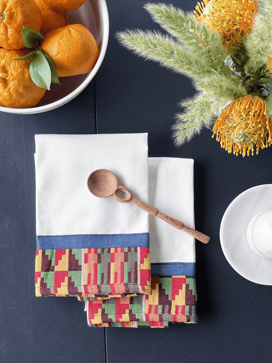 West Africa Kente Hibiscus Hue Organic Cotton Blend Tea Towel - Portmanteau Home